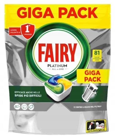 Fairy Platinum ALL in ONE Lemon Kapsułki do zmywarki cytrynowe 81 szt.