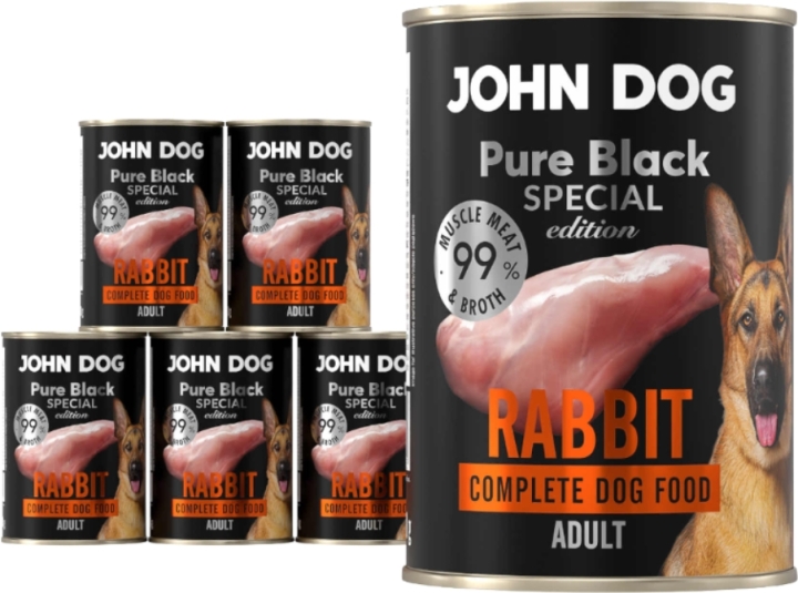 JOHN DOG Pure Black Special Edition Karma mokra dla psa Królik 6x400 g