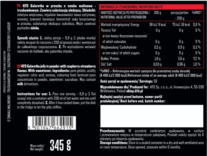 KFD Galaretka 345 g Malinowo - truskawkowy