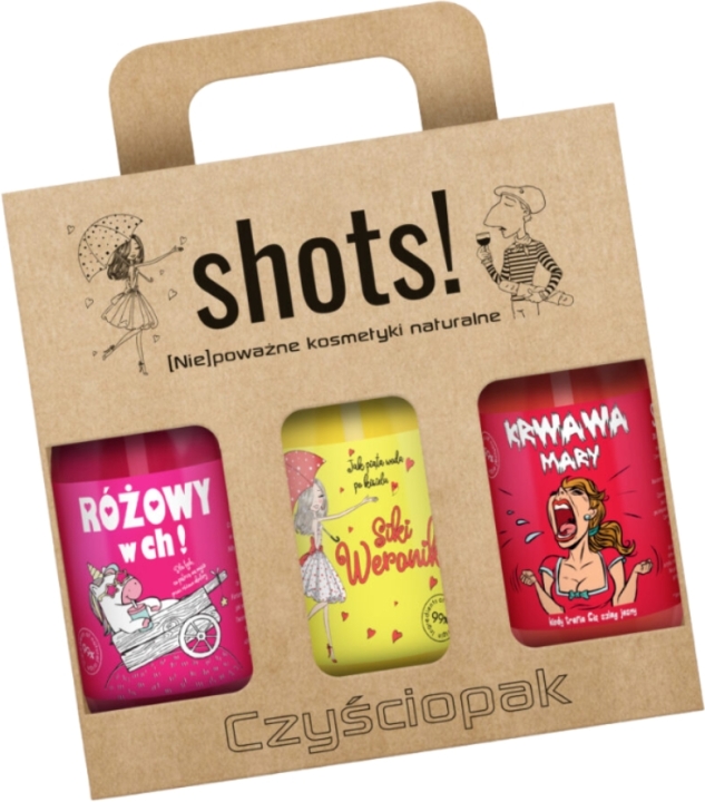 LaQ Shots! Czyściopak Damski żel: Różowy w ch!, Siki Weroniki, Krwawa Mary 3x500ml