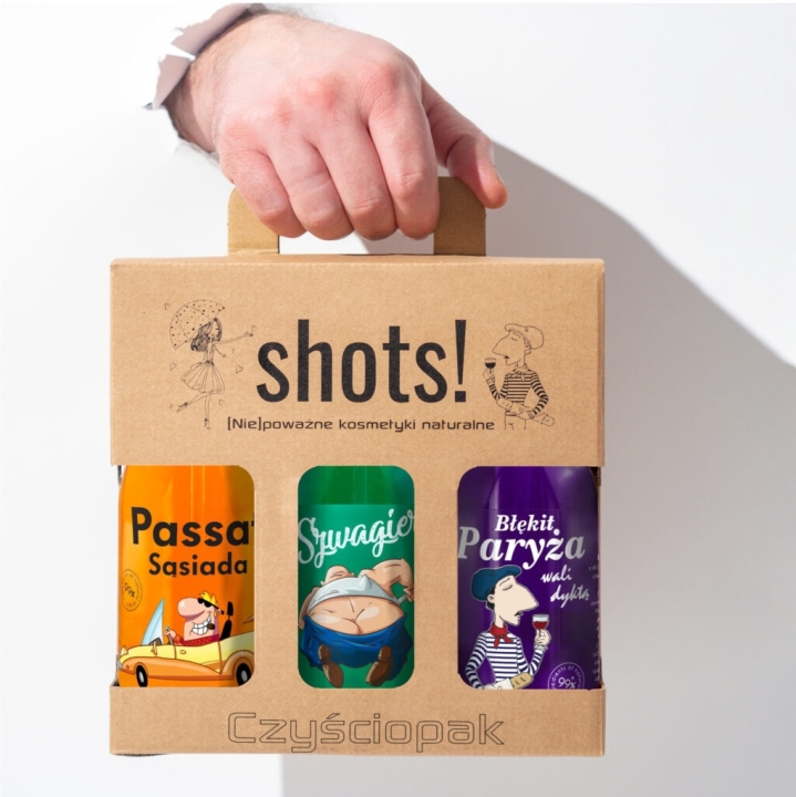 LaQ Shots! Czyściopak Męski żel: Passat Sąsiada, Szwagier, Błękit Paryża 3x500ml