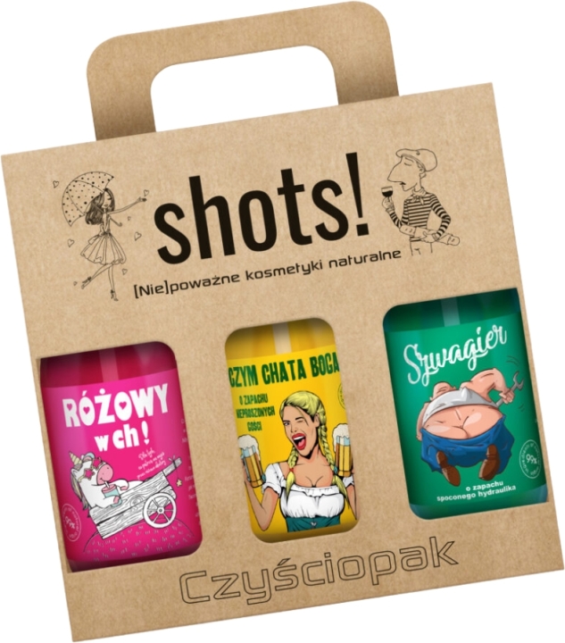 LaQ Shots! Czyściopak do Chaty żel: Różowy w ch!, Czym Chata Bogata, Szwagier 3x500ml