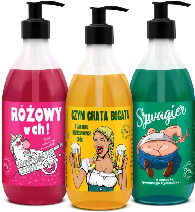 LaQ Shots! Czyściopak do Chaty żel: Różowy w ch!, Czym Chata Bogata, Szwagier 3x500ml