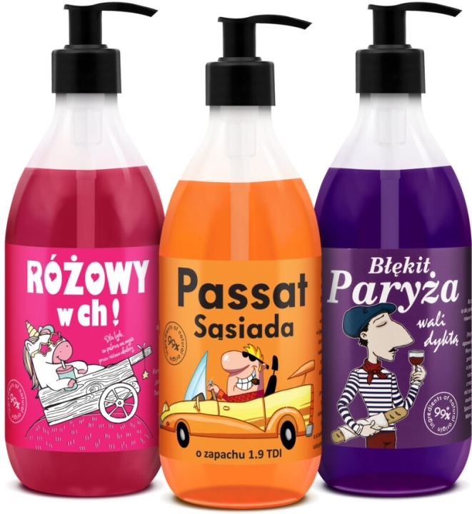 LaQ Shots! Czyściopak żel: Różowy w ch!, Passat Sąsiada, Błękit Paryża 3x500ml
