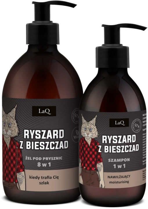LaQ Zestaw RYSZARD Z BIESZCZAD czarny mat: żel, szampon ZŁOTY 500 ml + 300 ml