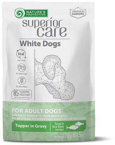 Nature's Protection White Dogs Adult Mokra karma dla psa tuńczyk i okoń 70g