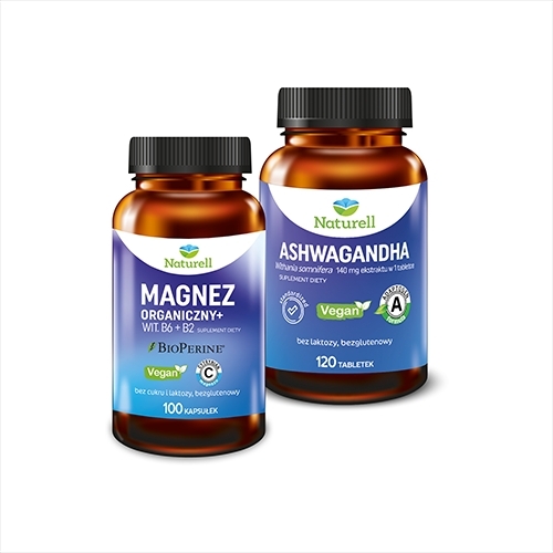 Naturell Magnez Organiczny + 100 kapsułek + Naturell Ashwagandha 120 tabletek