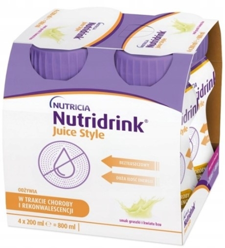 Nutridrink Juice Style o smaku gruszki i kwiatu bzu płyn doustny 4 x 200 ml