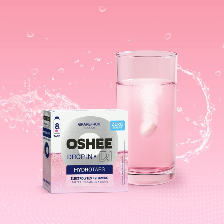 OSHEE Drop in Hydrotabs Elektrolity + Witaminy Grapefruit 8 tabletek