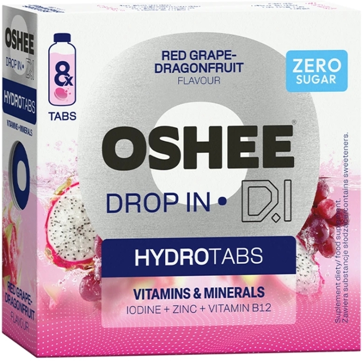 OSHEE Drop in Hydrotabs Witaminy i Minerały winogrona - dragonfruit 8 tabletek