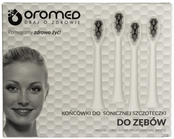 Oromed Końcówki do szczoteczek sonicznych white MODEL ORO-SONIC PROFESSIONAL, 4 sztuki