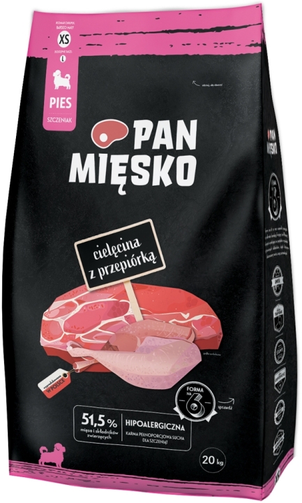 Pan Mięsko Karma sucha dla szczeniąt Cielęcina z przepiórką XS 20kg