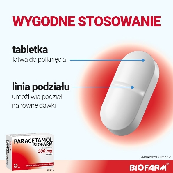 Paracetamol Biofarm 0,5 g x 20 tabletek