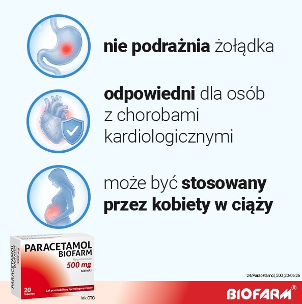 Paracetamol Biofarm 0,5 g x 20 tabletek