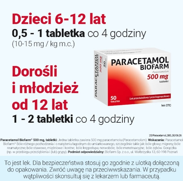 Paracetamol Biofarm 0,5 g x 50 tabl.