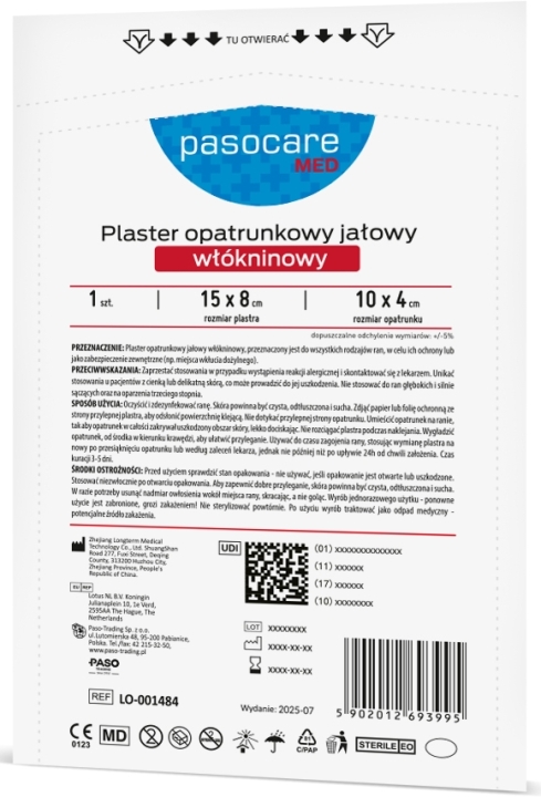 Pasocare Med Plaster opatrunkowy jałowy 15 cm x 8 cm 25 sztuk