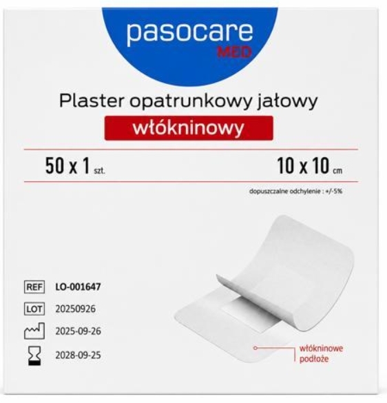 Pasocare Med Plaster opatrunkowy jałowy włókninowy 10 x 10 cm 50 sztuk