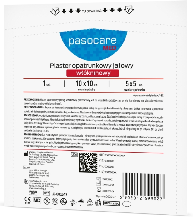 Pasocare Med Plaster opatrunkowy jałowy włókninowy 10 x 10 cm 50 sztuk