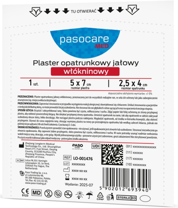 Pasocare Med Plaster opatrunkowy jałowy włókninowy 5 x 7cm 50 sztuk