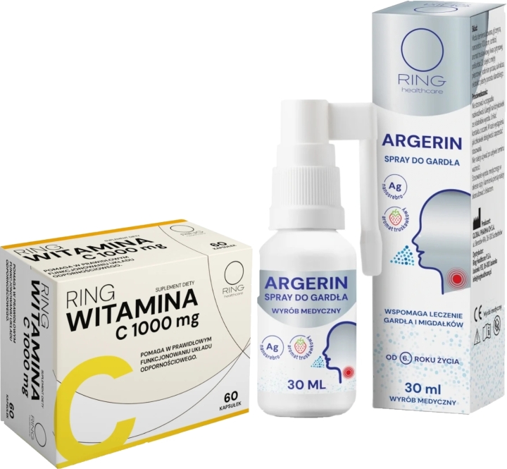 Ring Argerin Spray do gardła od 6 roku życia 30 ml + Ring Witamina C 1000 mg 60 kapsułek