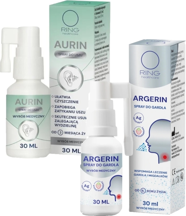 Ring Aurin Spray do uszu 30 ml + Ring Argerin Spray do gardła od 6 roku życia 30 ml