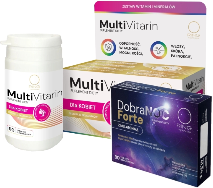 Ring Dobranoc Forte z melatoniną 30 tabletek + Ring MultiVitarin dla kobiet 60 tabletek