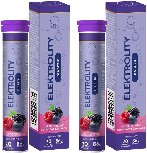 Ring Elektrolity Diabetic smak owoców leśncych 20 tabletek musujących Wielopak × 2