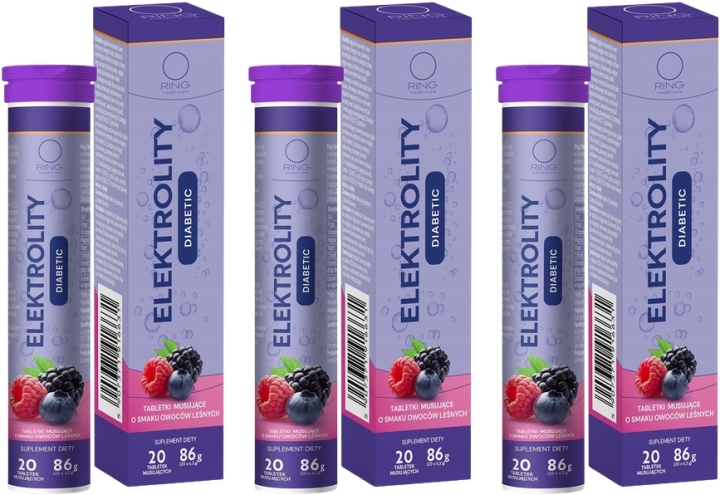 Ring Elektrolity Diabetic smak owoców leśncych 20 tabletek musujących Wielopak × 3