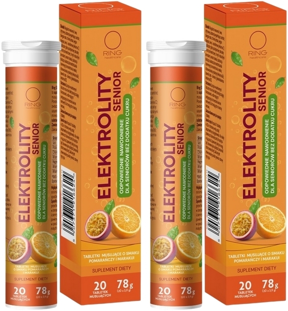 Ring Elektrolity Senior pomarańcza-marakuja 20 tabletek musujących Wielopak × 2
