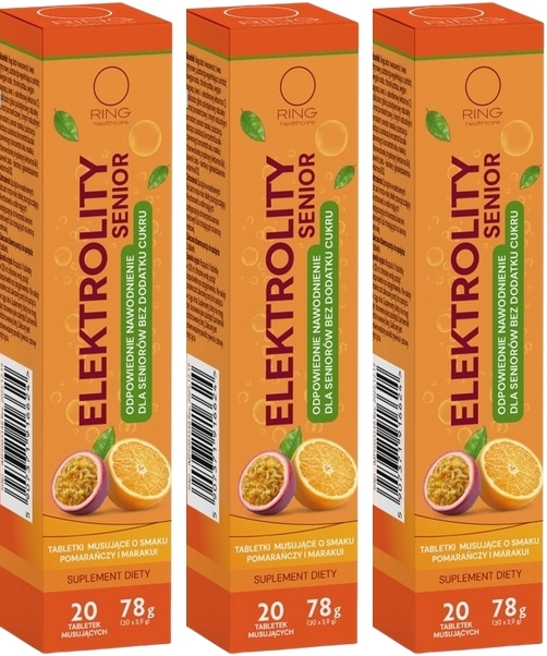 Ring Elektrolity Senior pomarańcza-marakuja 20 tabletek musujących Wielopak × 3