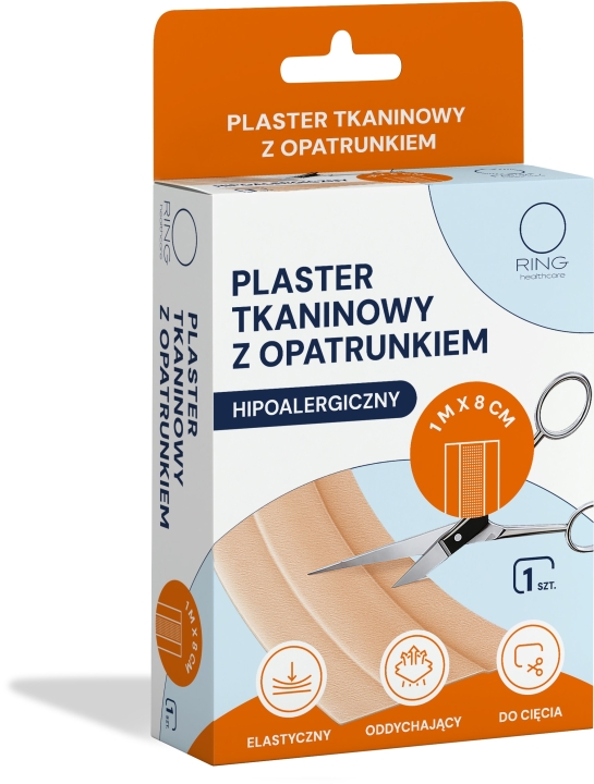 Ring Plaster tkaninowy z opatrunkiem 1 m x 8 cm 1 sztuka