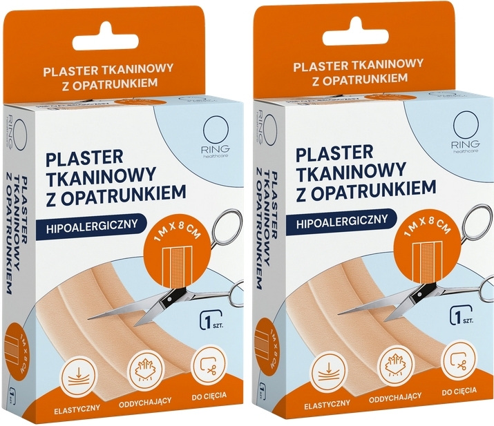 Ring Plaster tkaninowy z opatrunkiem 1 m x 8 cm 1 sztuka Wielopak × 2