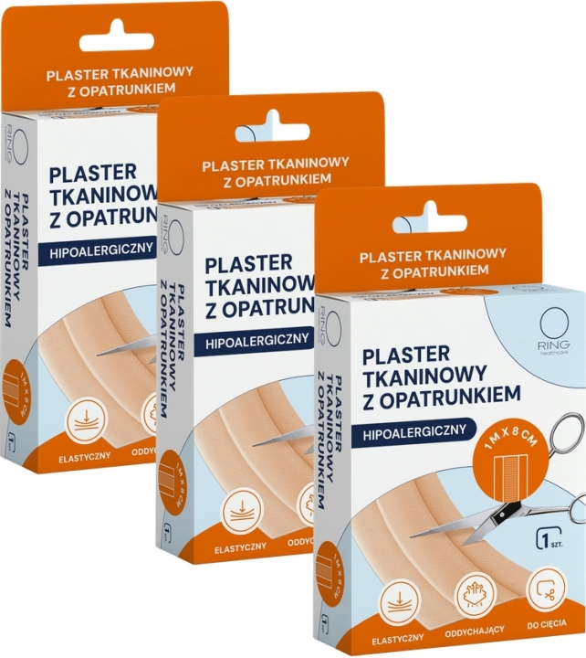 Ring Plaster tkaninowy z opatrunkiem 1 m x 8 cm 1 sztuka Wielopak × 3