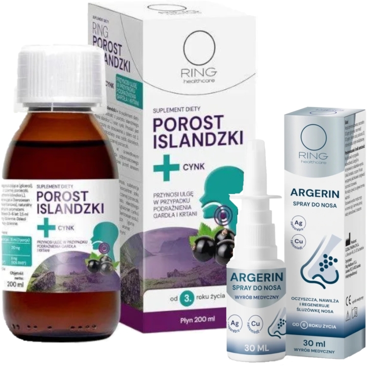 Ring Porost Islandzki + Cynk syrop 200 ml + Ring Argerin Spray do nosa 30 ml