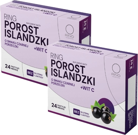 Ring Porost Islandzki + Witamina C o smaku czarnej porzeczki 24 pastylki Wielopak x 2