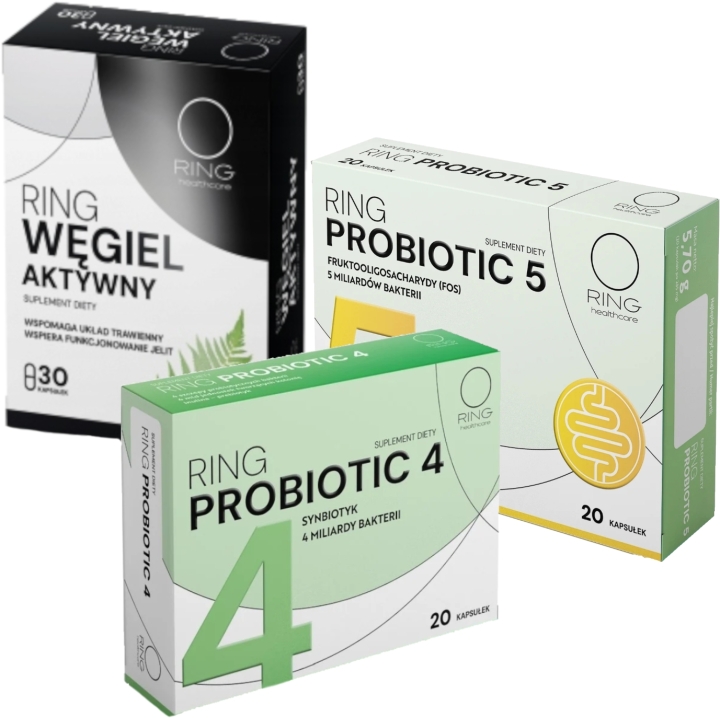 Ring Probiotic 5 20 kapsułek + Ring Probiotic 4 20 kapsułek + Ring Węgiel Aktywny 30 kapsułek