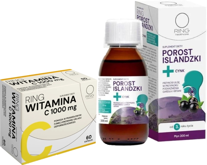 Ring Witamina C 1000 mg 60 kapsułek + Ring Porost Islandzki + Cynk syrop 200 ml