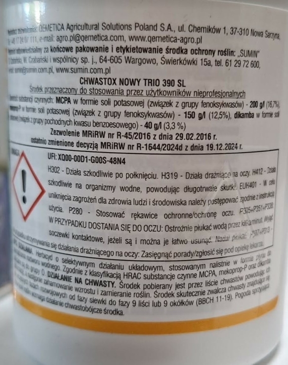 SUMIN Chwastox nowy trio 390 SL 250 ml