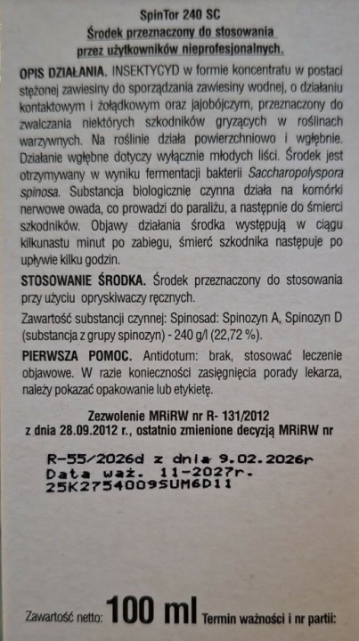 SUMIN  Spintor 240 SC zwalcza szkodniki w gruncie i pod osłonami 100 ml