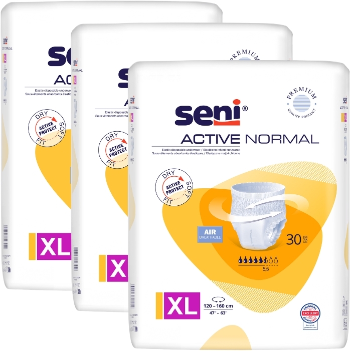 Seni Active Normal Extra Large Majtki Chłonne 30 sztuk Wielopak x3