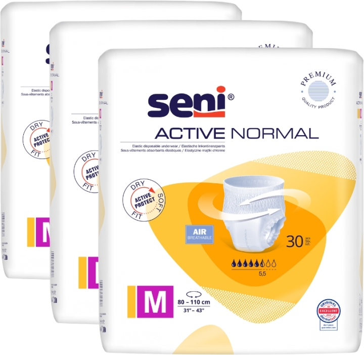 Seni Active Normal Medium Majtki Chłonne 30 sztuk Wielopak x3
