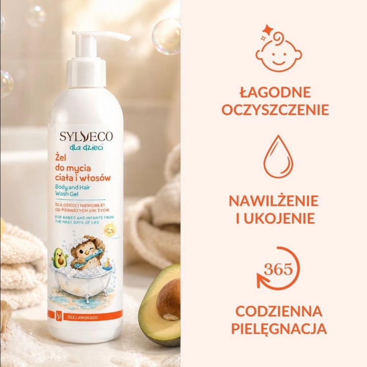 Sylveco Dla Dzieci Żel do mycia twarzy i ciała olej awokado 300 ml