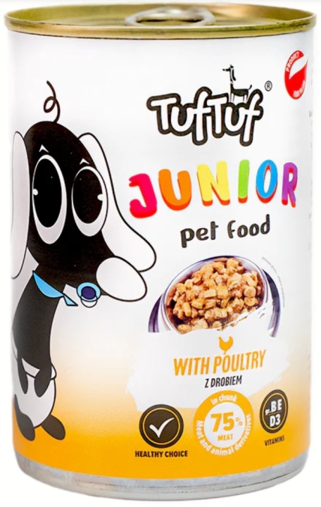 TUF TUF Junior mokra karma dla szczeniąt z drobiem puszka 415 g