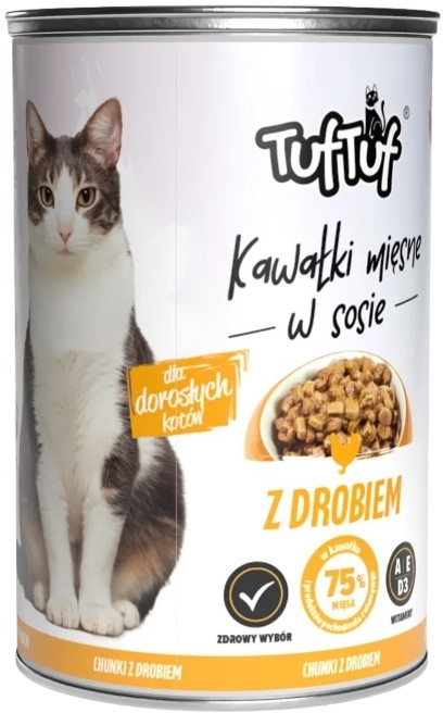 TufTuf kawałki mięsne z drobiem dla kota puszka 415 g