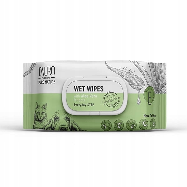 TAURO pro line pure nature chusteczki nawilżane Aloe Vera dla psów i kotów 40 sztuk
