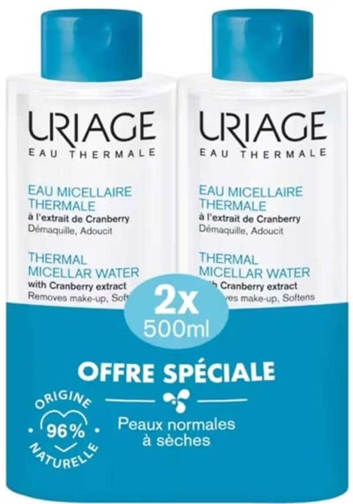 Uriage Woda micelarna termalna do skóry normalnej i suchej z ekstraktem z żurawiny 500 ml + 500 ml