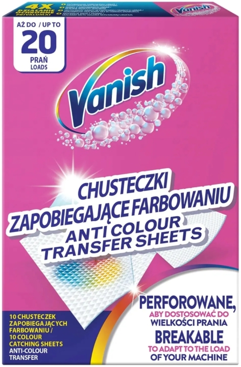 Vanish chusteczki do prania 20 prań 10 sztuk