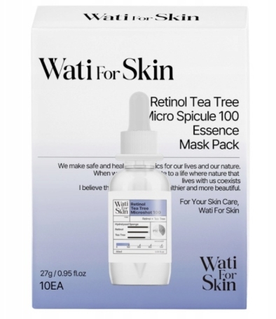 WATI FOR SKIN Retinol Tea Tree Micro Spicule 100 Essence Mask Pack, 10 x 27 g