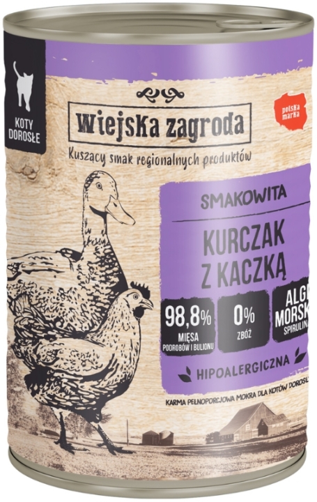 Wiejska Zagroda Karma mokra dla kota Kurczak z kaczką 400 g