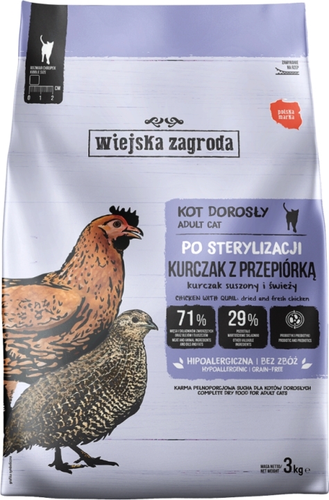 Wiejska Zagroda Karma sucha dla kota Dla sterylizowanych Kurczak z przepiórką 3 kg